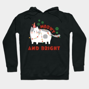 Funny Christmas Cat Wrapped in Lights, Meowy and Bright Hoodie